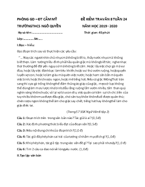 Đề kiểm tra tuần 24 môn Ngữ văn Lớp 8 - Trường THCS Ngô Quyền - Năm học 2019-2020